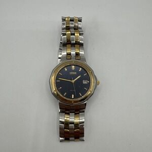 Citizen Eco-Drive Titanium WR 100 Quartz Black Dial Men's Watch Two Tone Works